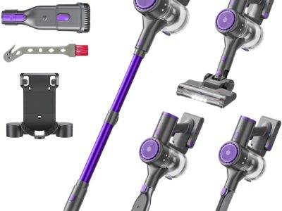 Cordless Vacuum Cleaner, 40KPA 45Mins Rechargeable Vacuum Cordless, Stick Vacuum with 2 Adjustable Modes, Handheld Vacuum for Home/Pet Hair/Carpet/Floor (Purple)