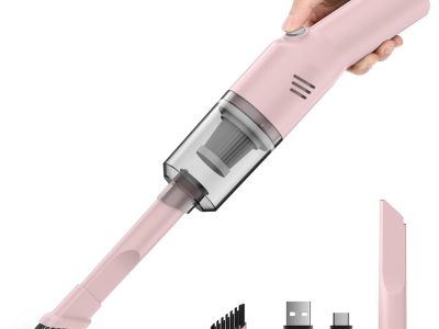 Portable Mini Car Vacuum Cleaner Pink, High Power Cordless(400g) Handheld Rechargeable Vacuum Cleaner for Desk V06