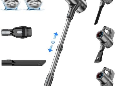 Cordless Vacuum Cleaner, 500W/40KPA Lightweight Stick Vacuum up to 40 mins Runtime, LED Display and Green Headlights, 6-Stages Filtration, Self-Standing Vacuum for Home Hard Floor, Carpet and Pet Hair