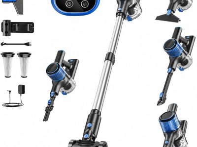 Cordless Vacuum Cleaner, 8 in 1 Powerful Suction Lightweight Vacuum Cleaner for Home, LED Display, 3 Suction Modes, 45Mins Detachable Battery Vacuum for Hard Floor Carpet Pet Hair