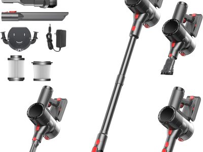 Cordless Vacuum Cleaner, Stick Vacuum Rechargeable, 550W 45KPA Powerful Suction Lightweight Vacuum Cleaners for Home, Anti-Tangle, Self Standing for Pet Hair Hardwood Floor Carpet - Black