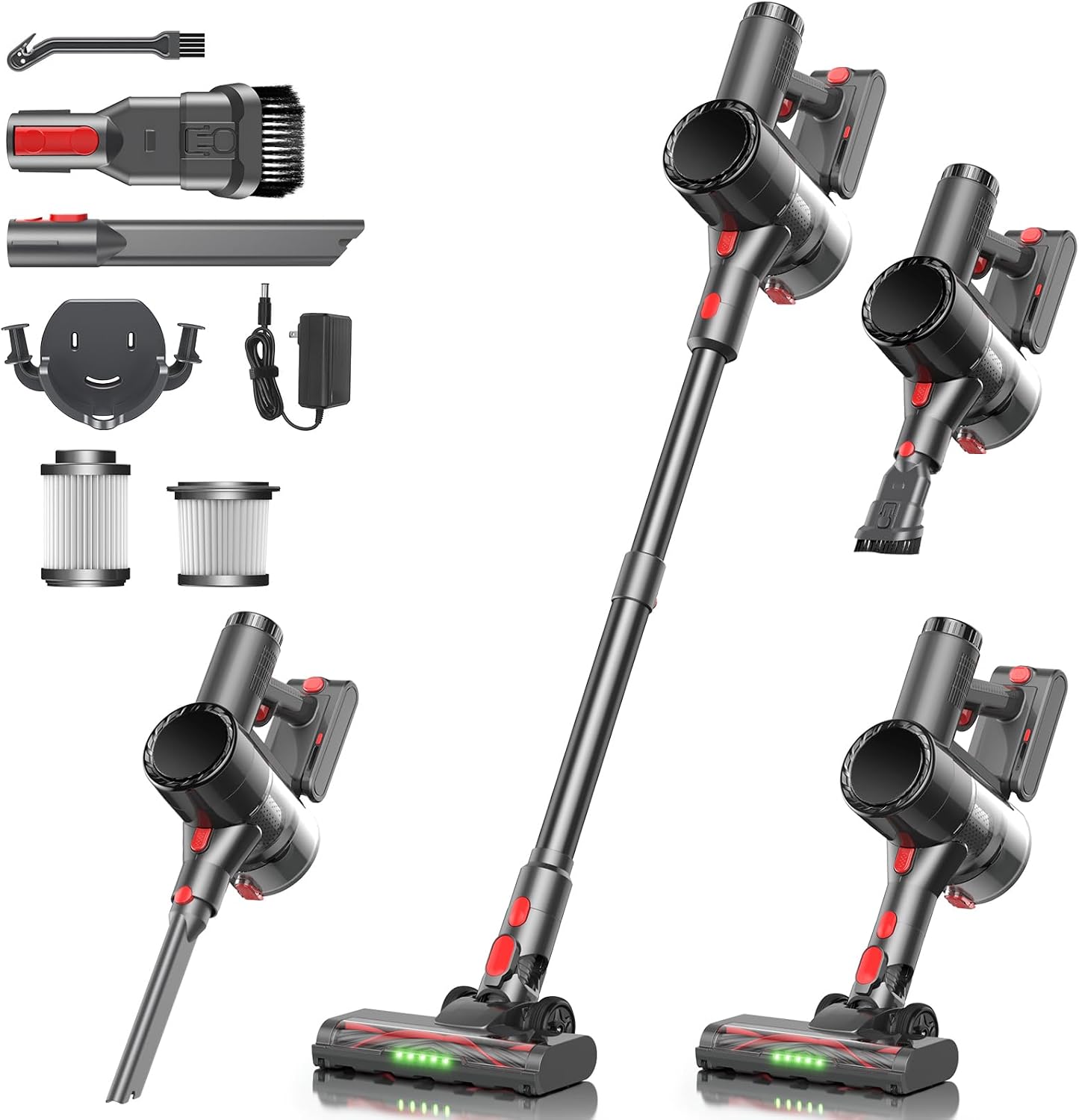 Cordless Vacuum Cleaner, Stick Vacuum Rechargeable, 550W 45KPA Powerful Suction Lightweight Vacuum Cleaners for Home, Anti-Tangle, Self Standing for Pet Hair Hardwood Floor Carpet - Black
