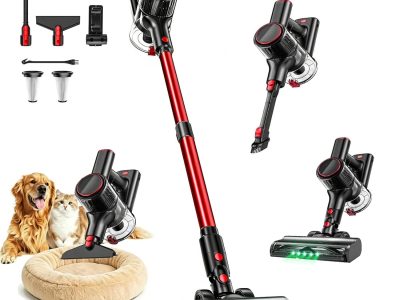 Cordless Vacuum Cleaner, 45KPA Stick Vacuum, 45Mins Runtime, 8-in-1 Anti-Tangle Vacuum Cleaners for Home with LED Display, Rechargeable Lightweight Vacuum for Pet Hair/Carpet/Floor