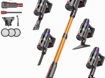 Cordless Vacuum Cleaner for Home, 550W 45KPa Powerful Suction with HEPA Filter, 60 Min Runtime,Self-Standing, Anti-Tangle Brush, LED Light for Pet Hair, Carpets, Hard Floor