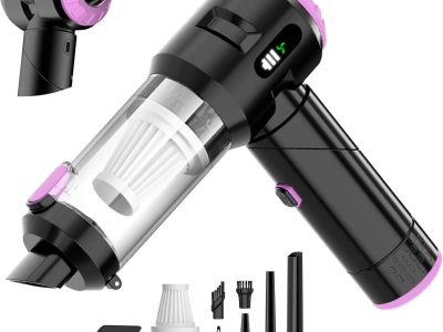 Handheld Car Vacuum Cleaner,25000PA Strong Cyclonic Suction Foldable Mini Vacuum Portable Cordless with Digital Display and One Touch Dust Removal for Car, Home, Office, Kitchen (Purple)